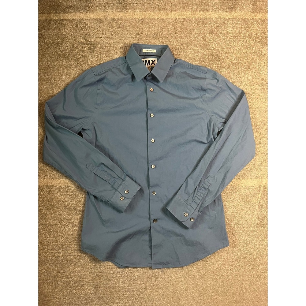 Express 1MX Extra Slim Fit Mens Dress Shirt Blue Size M 15-15.5 Preppy